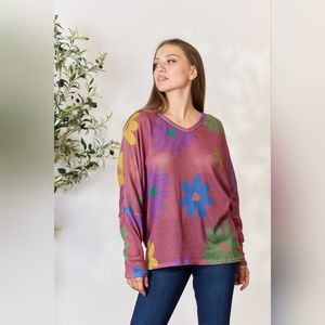 Hopely Full Size Floral V-Neck Long Sleeve Top